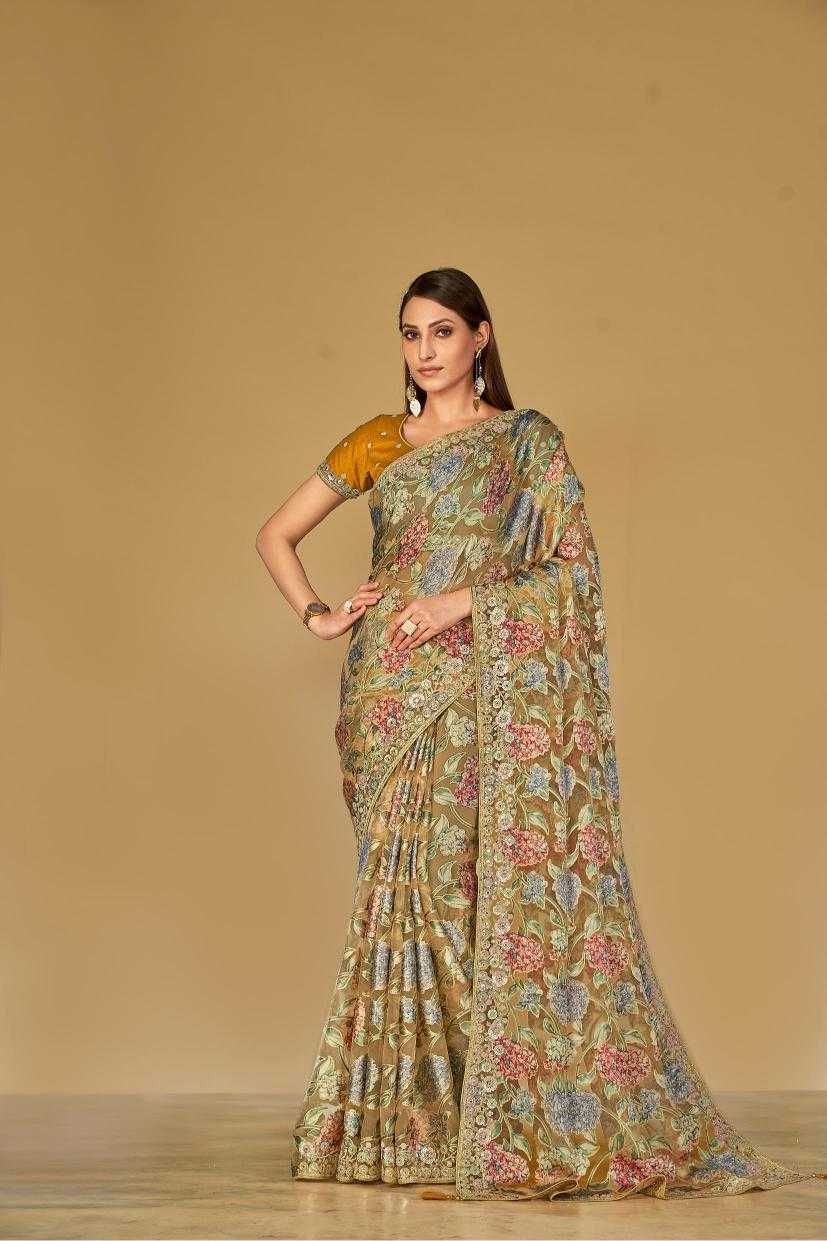 Organza Printed Embroidered Sarees
