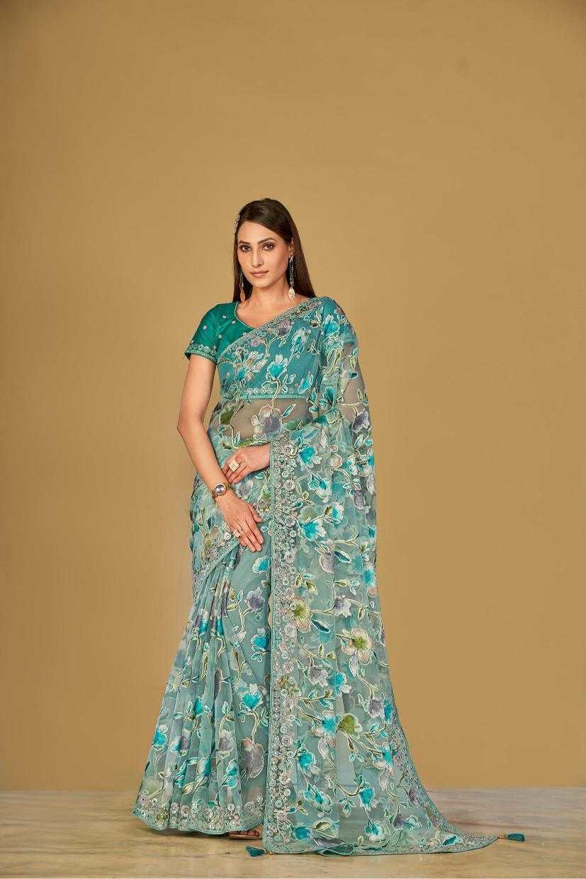 Organza Printed Embroidered Sarees