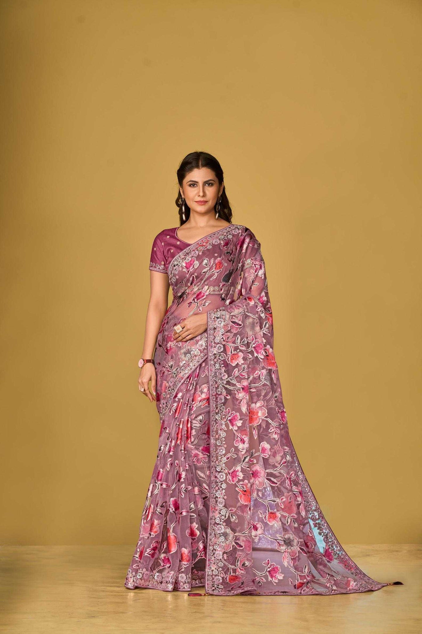 Organza Printed Embroidered Sarees