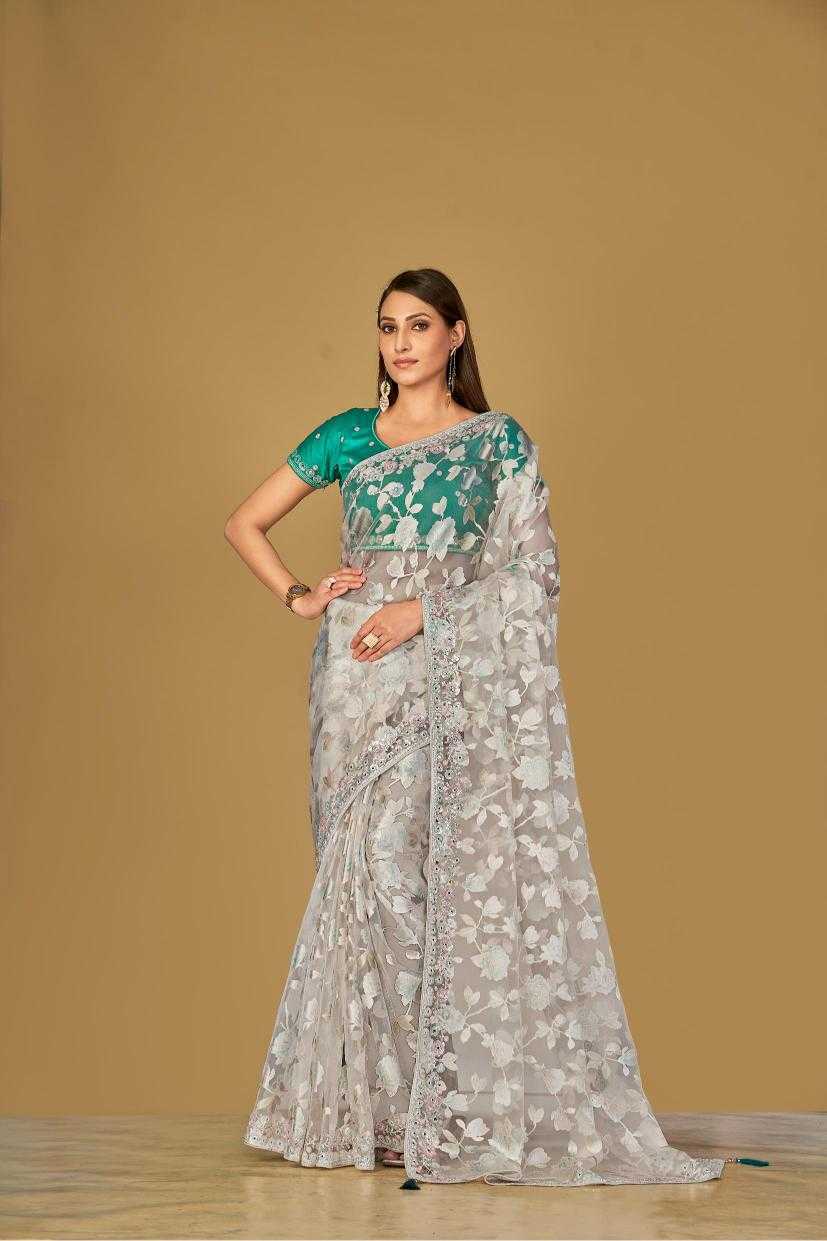Organza Printed Embroidered Sarees