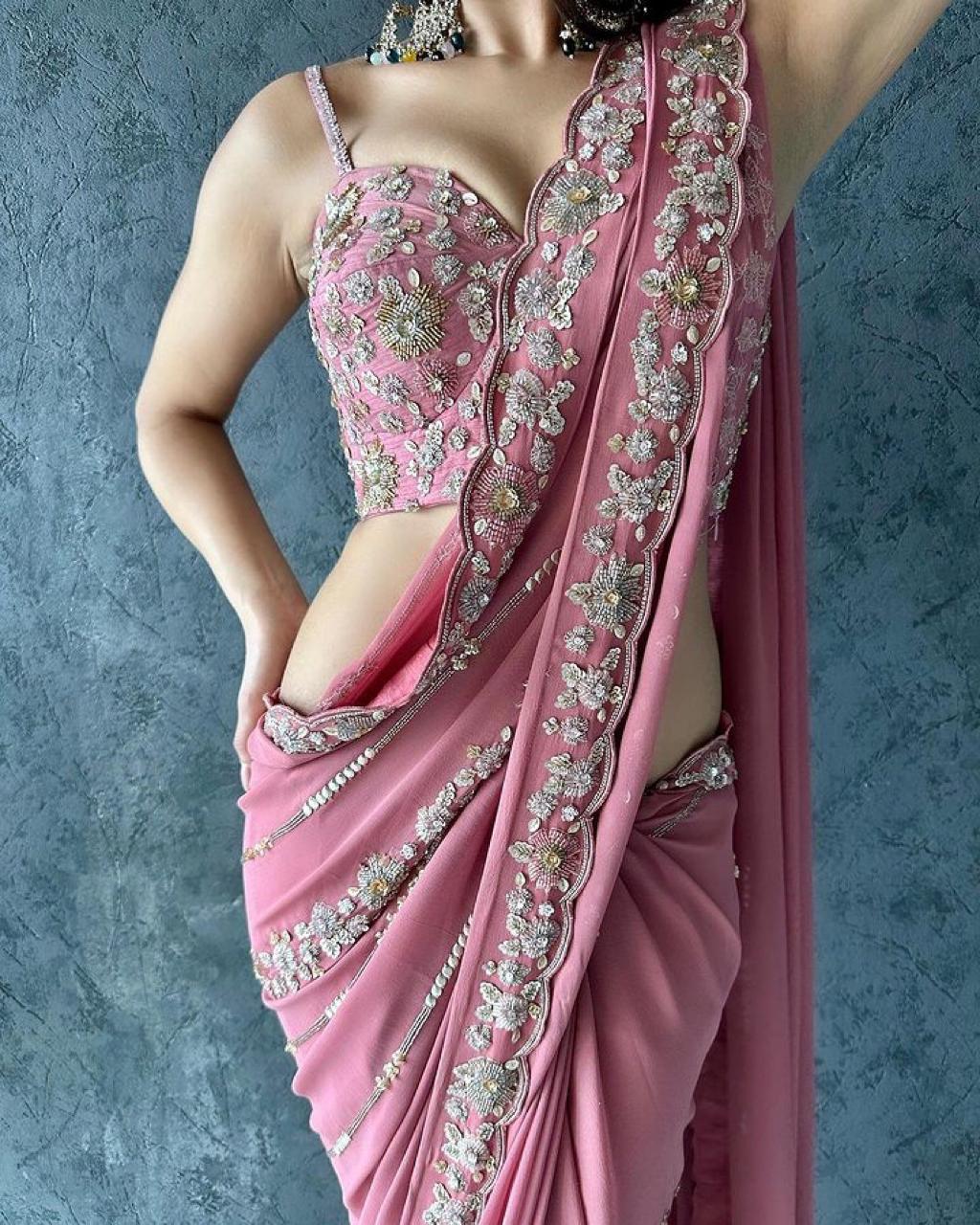Soft Georgette Saree with Heavy Embroidery Work