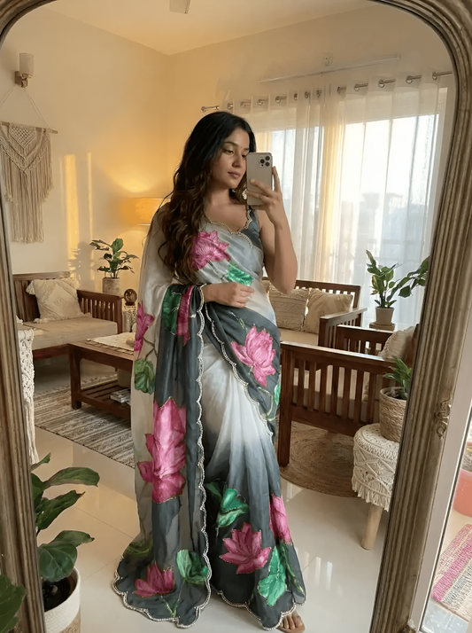 floral tabby silk saree