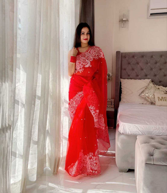 EMBROIDERED ORGANZA SILK SAREE