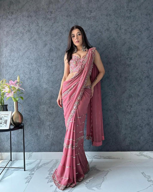 Soft Georgette Saree with Heavy Embroidery Work