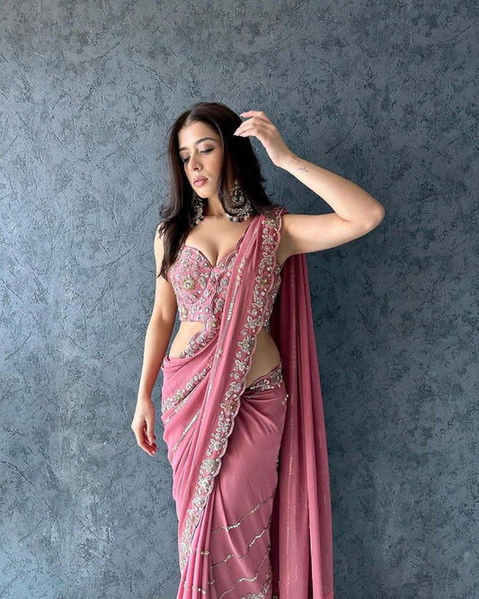 Soft Georgette Saree with Heavy Embroidery Work