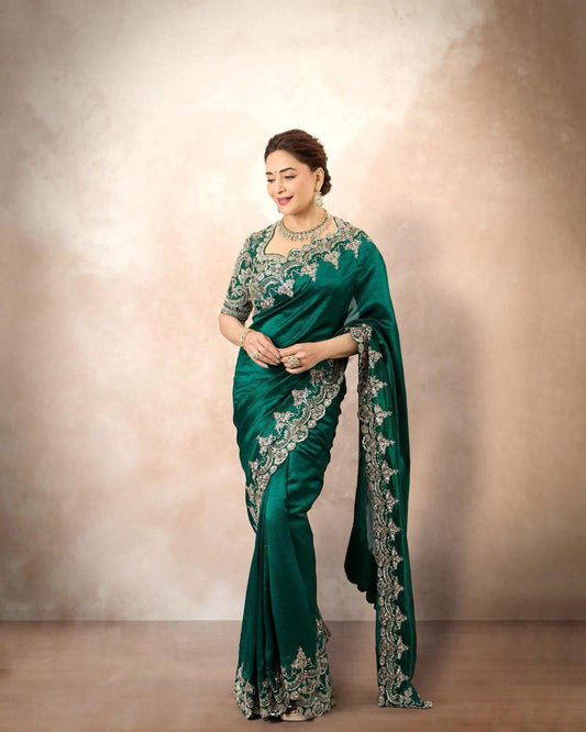 Rangoli Silk Royal Green Saree by Kritvastra