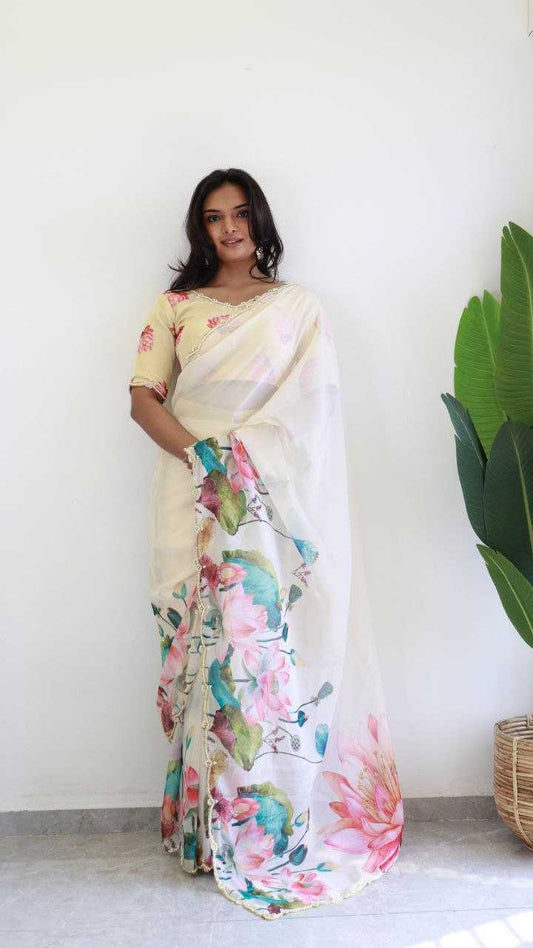 Organza Silk Party Wear Sarees Printed Sarees